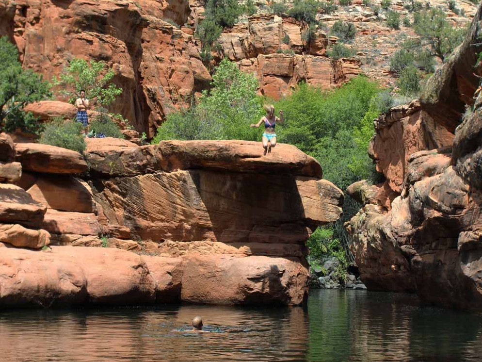 Hikers, Swimming Hole, Canyons, Wet Beaver Creek Valley, Arizona, Bell Trail, Sedona